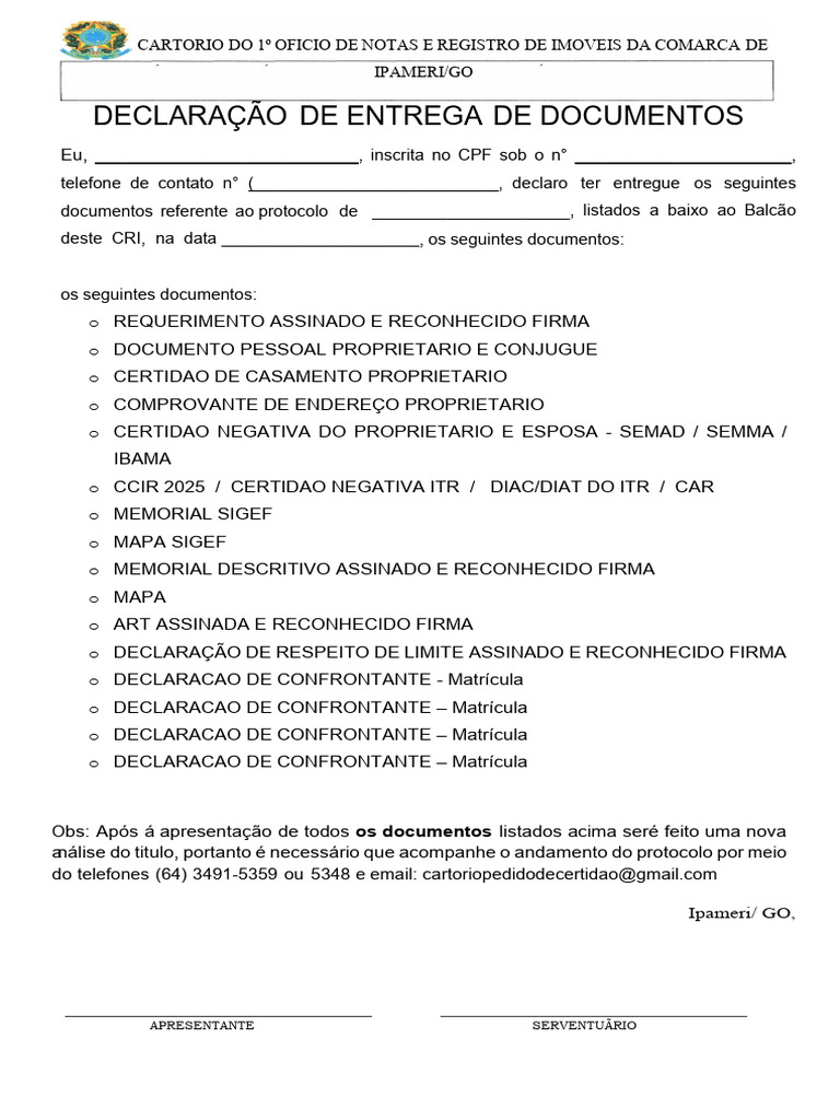 Declaracao de Entrega Documentos | PDF