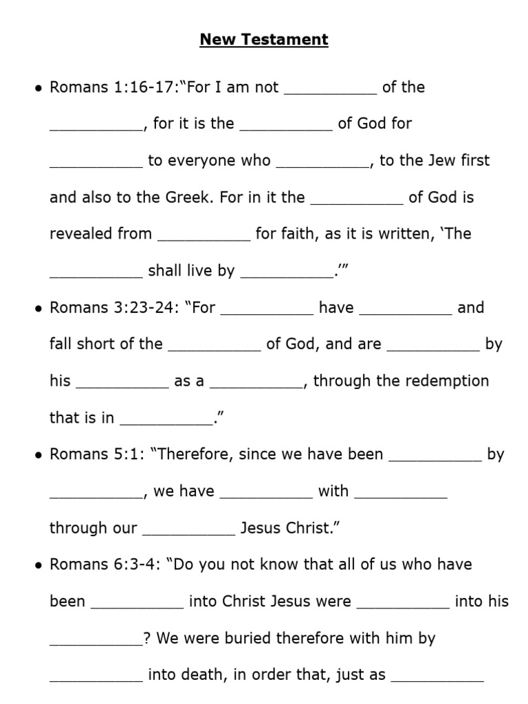 Bible Memorization Worksheet | PDF | Epistle To The Romans | God In ...