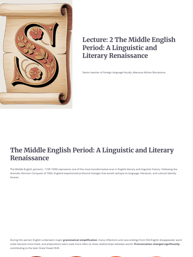 Lecture 2 The Middle English Period A Linguistic and Literary ...