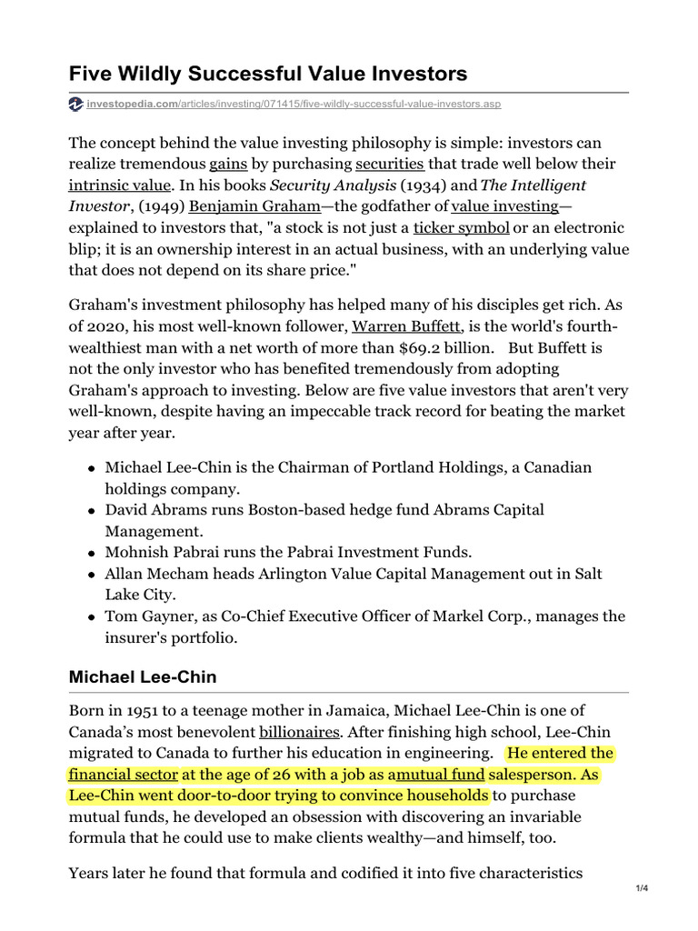5 Wildly Successful Value Investors | PDF | Value Investing | Investing