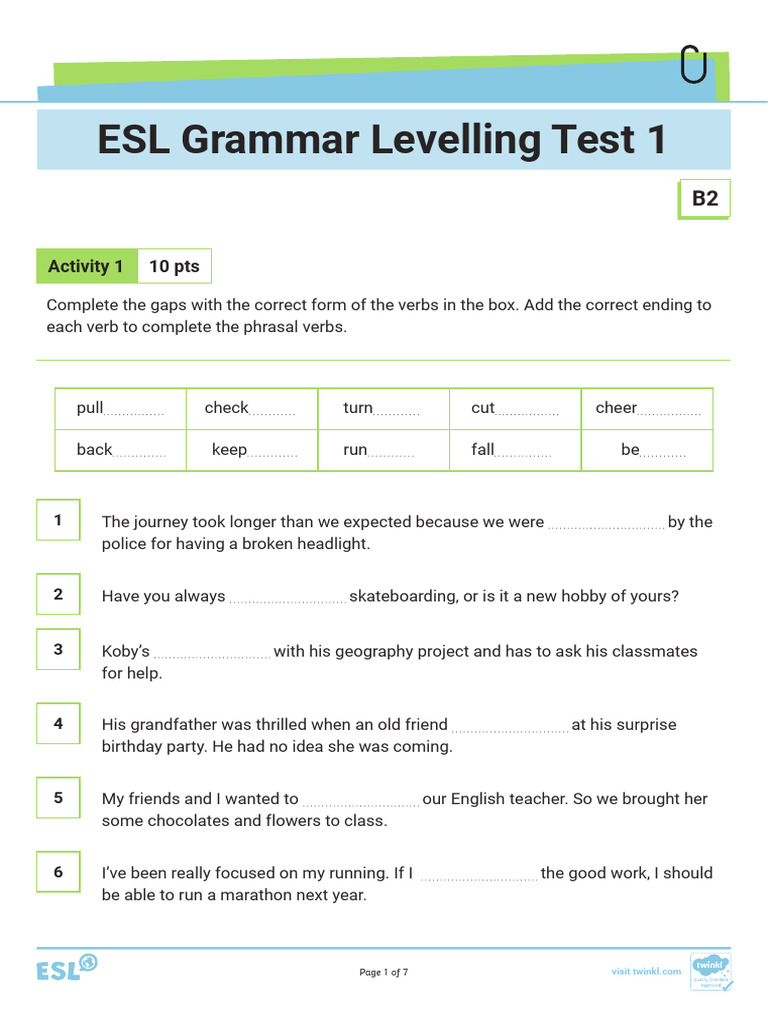 t 1756896148 Esl Grammar Levelling Test 1 b2 Ver 3 | PDF | English As A ...