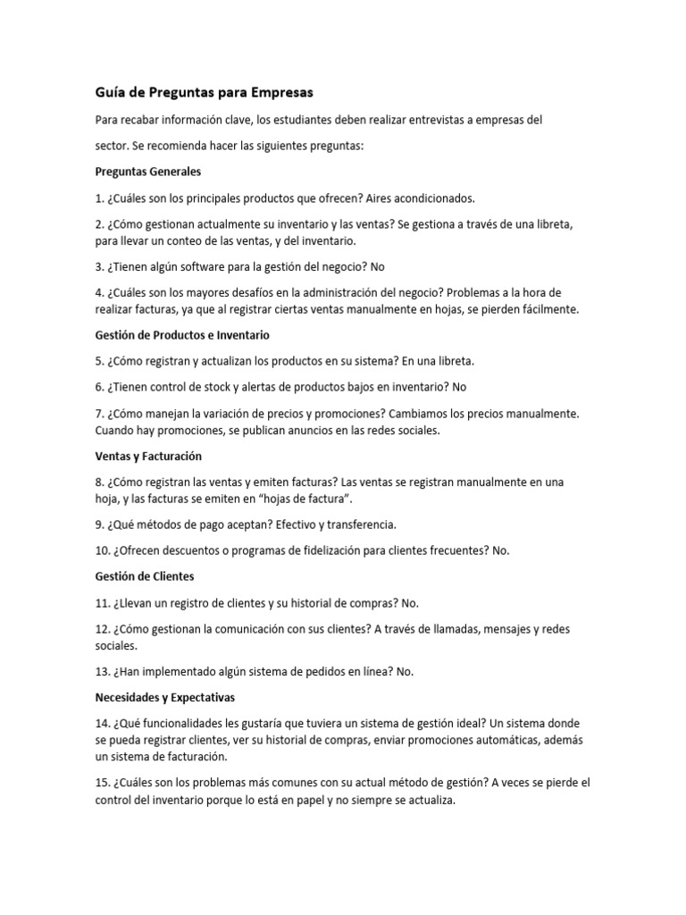 Guía de Preguntas para Empresas | PDF | Business | Informática