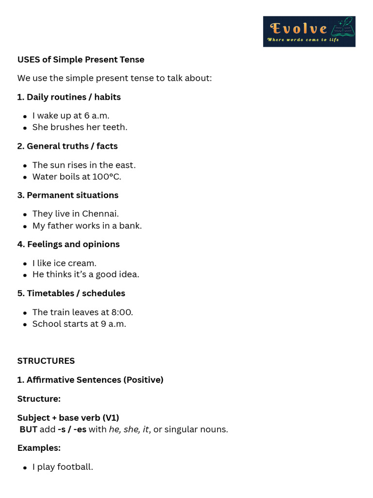 Simple Present Tense - Hand Out | PDF