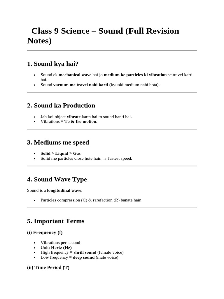 Class 9 Science | PDF | Sound | Frequency