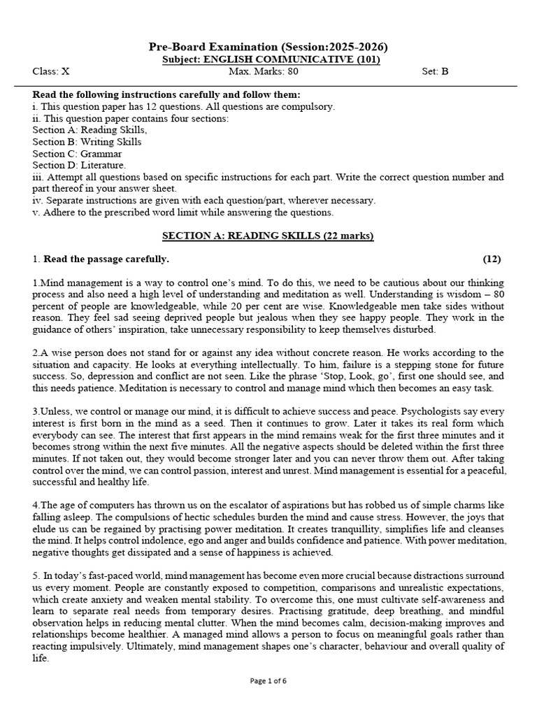 EC-1 QP SET B | PDF | Mind | Thought
