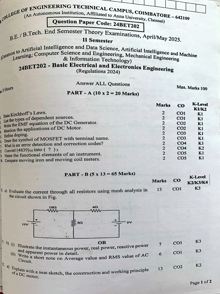 BEEE QP University | PDF