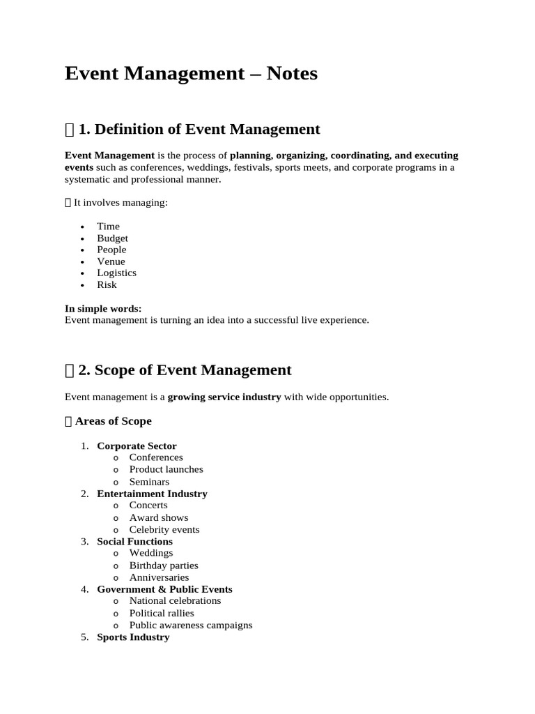Event Mgt Notes | PDF | Entertainment | Business