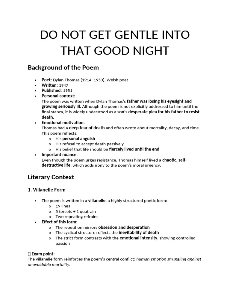 Do Not Get Gentle Into That Good Night | PDF | Poetry