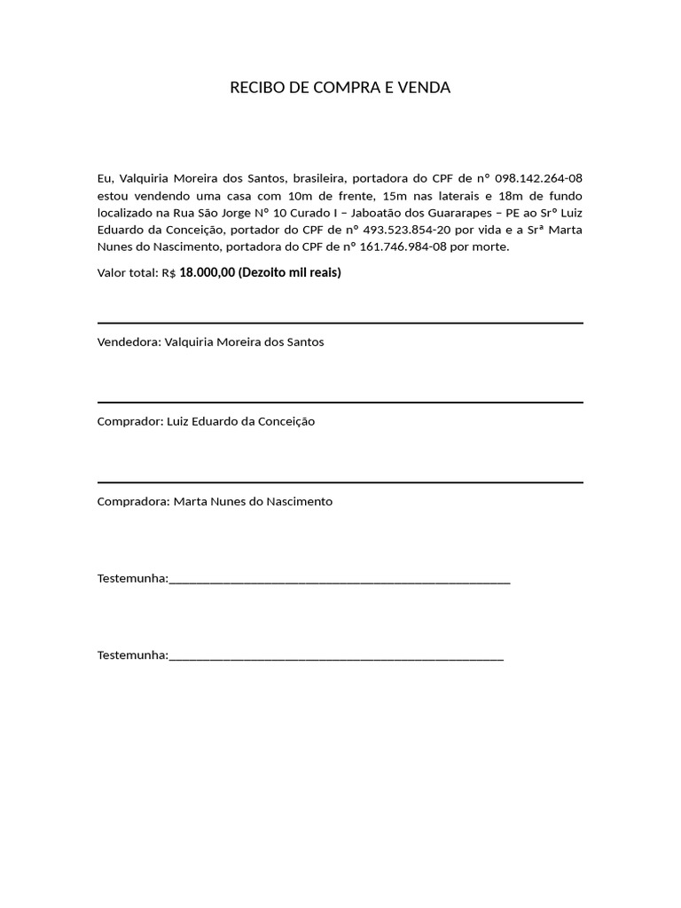 Recibo de Compra e Venda | PDF