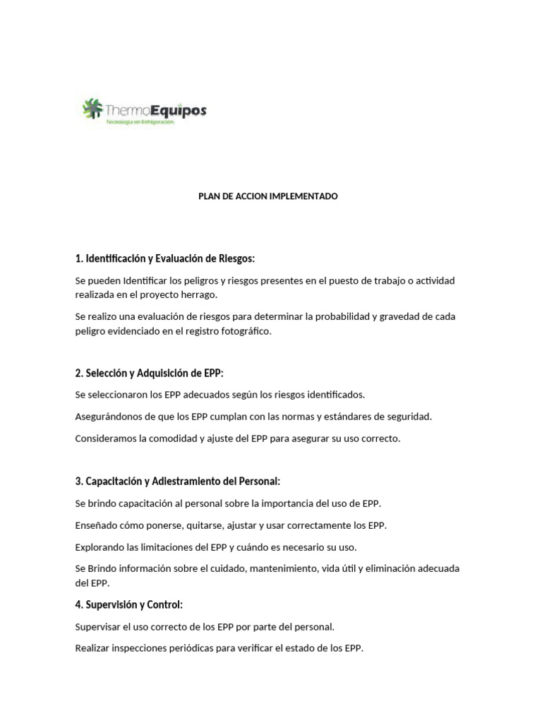 Plan de Accion Implementado Proyecto Herragro | PDF | Guante | Soldadura