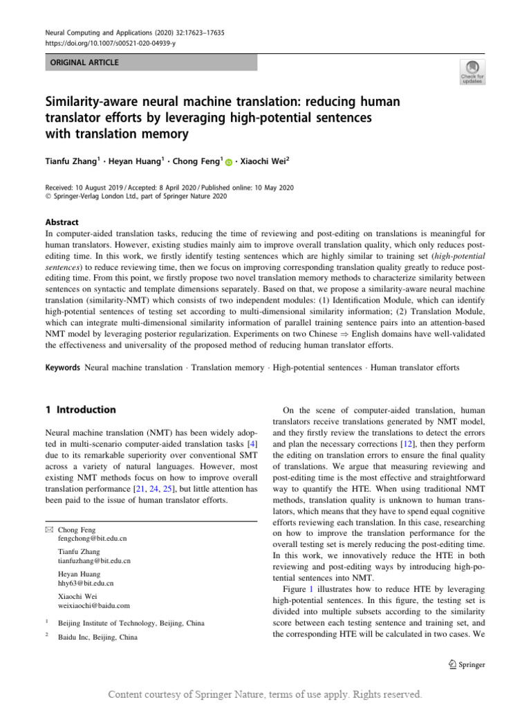 Similarity-Aware Neural Machine Translation Reducing Human Translator ...