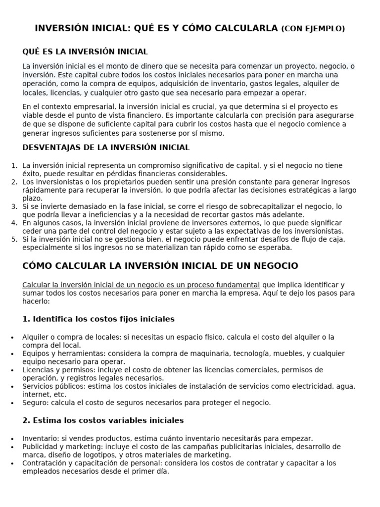 Inversión Inicial Que Es y Como Calcularla | PDF | Inversiones ...