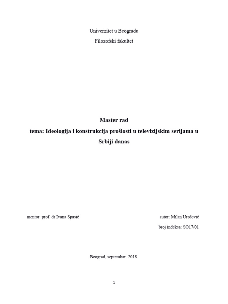 Master Rad Ideologija I Konstrukcija Pro | PDF