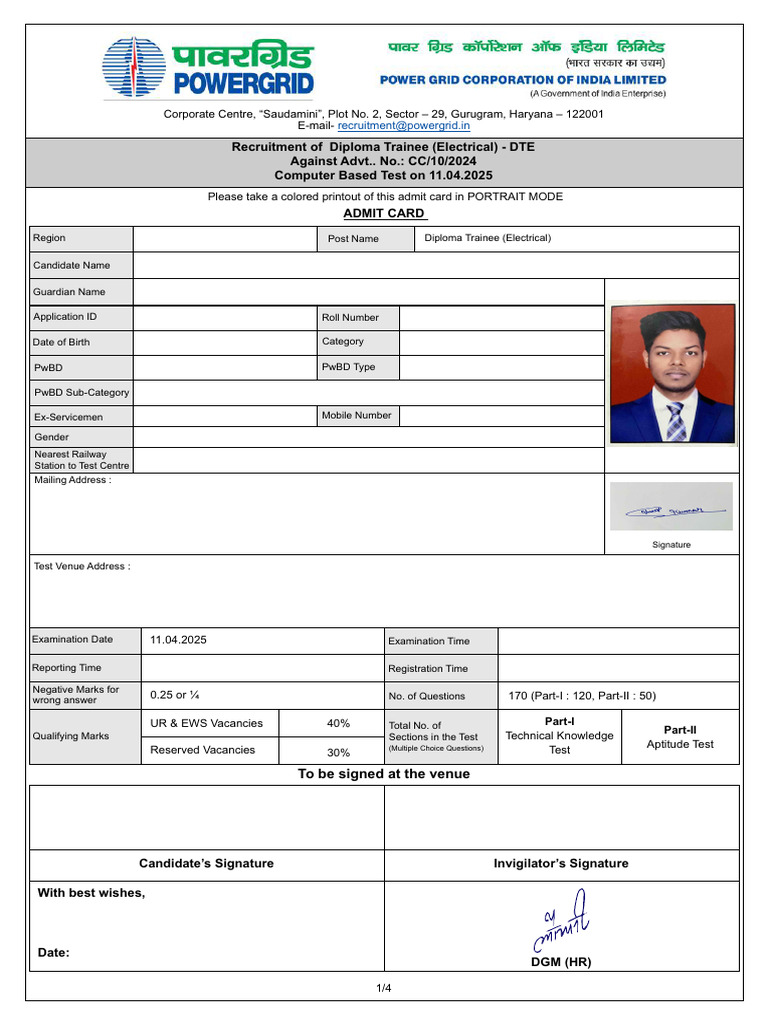Admit Card | PDF | Identity Document