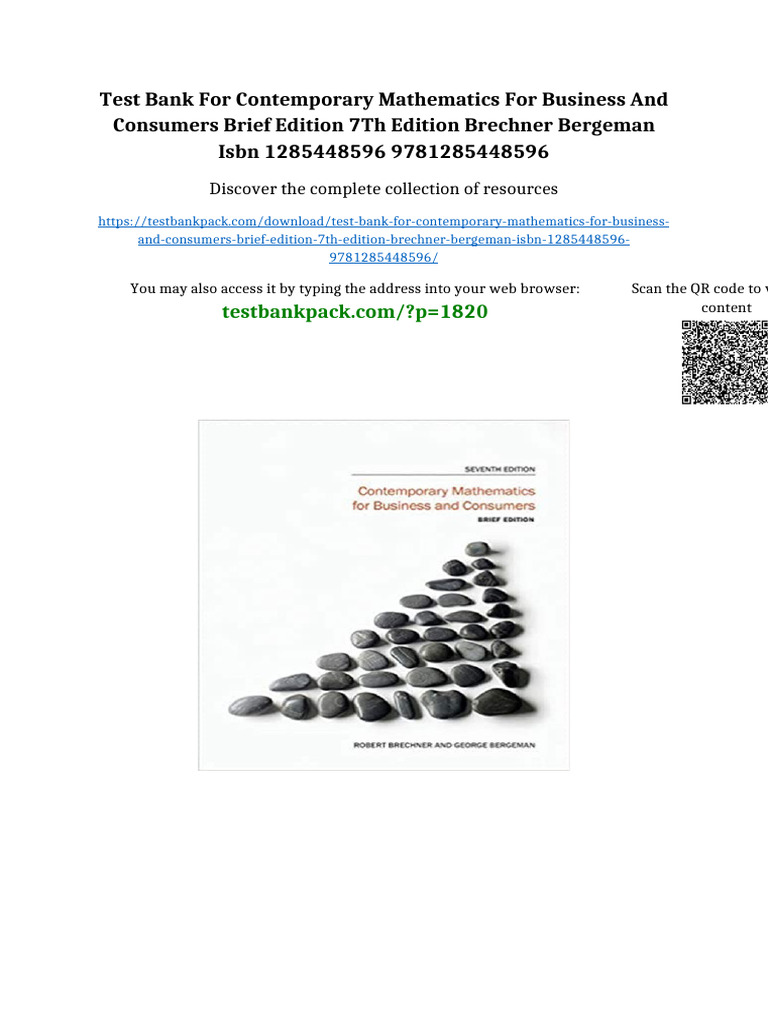 Test Bank for Contemporary Mathematics for Business and Consumers Brief ...