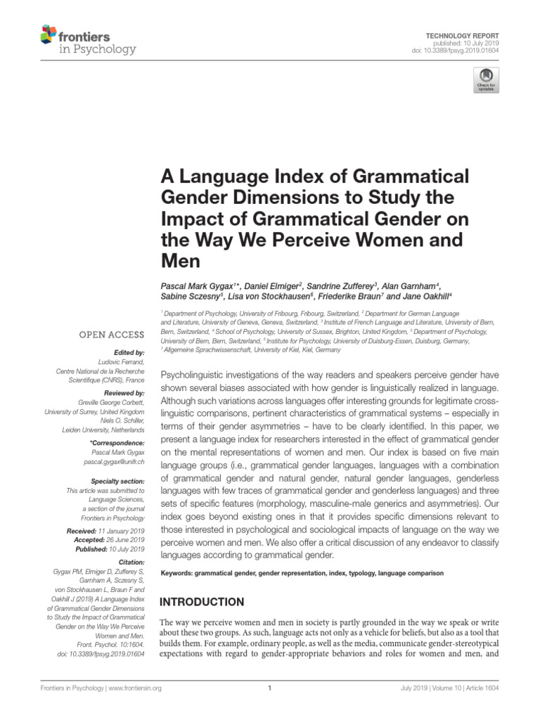 A Language Index of Grammatical Gender Dimensions To Study The Impact ...