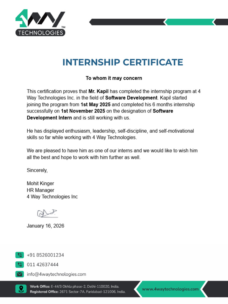 Kapil Internship Certificate | PDF