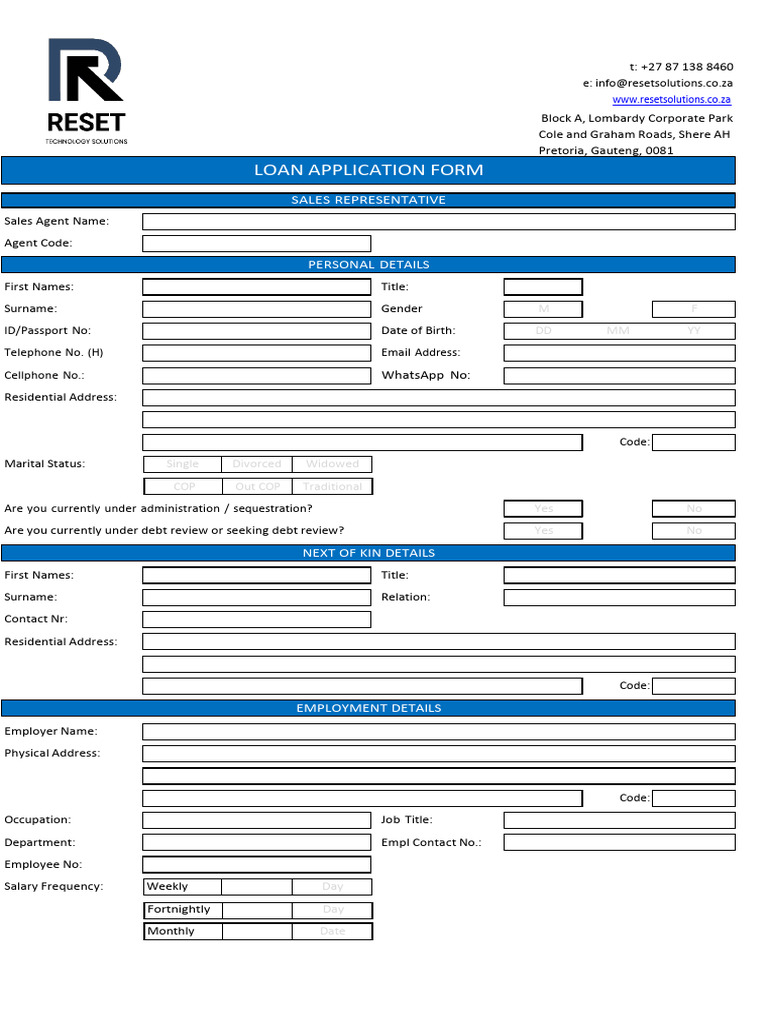 Reset Loan Application Form With Quote Final 102025 (New) | PDF ...