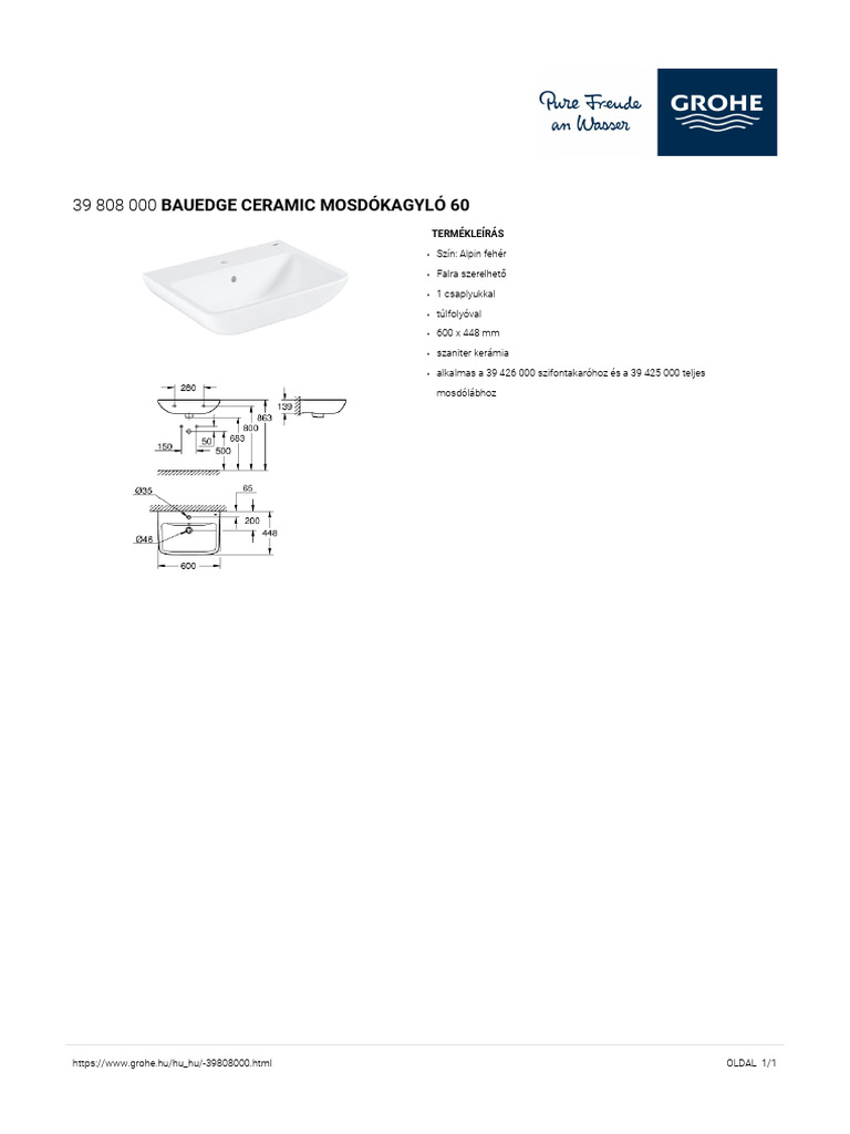 GROHE Specification Sheet 39808000 | PDF