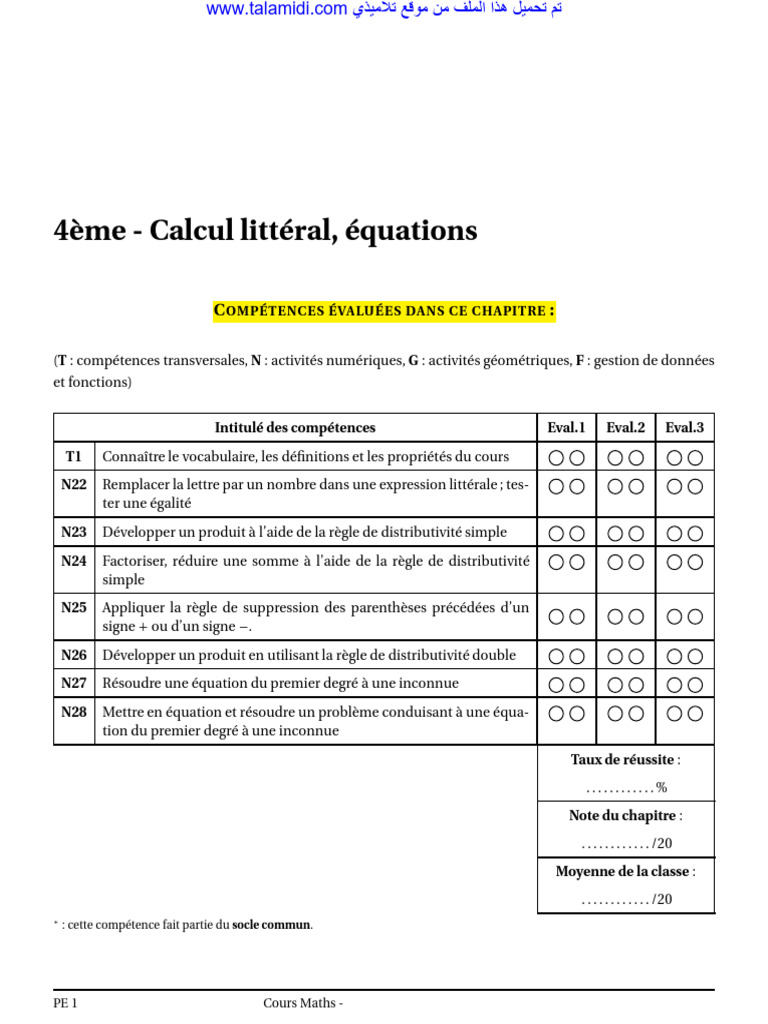 2AC Math Cours 01 | PDF | Équations | Mathématiques