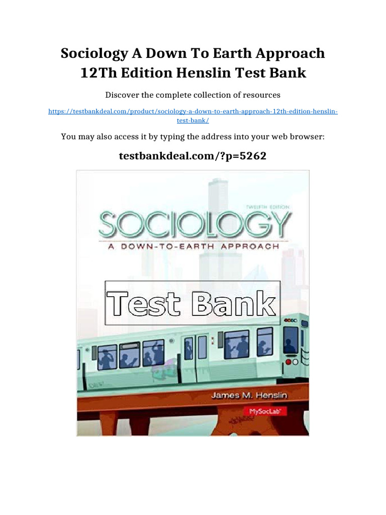 Sociology A Down To Earth Approach 12th Edition Henslin Test