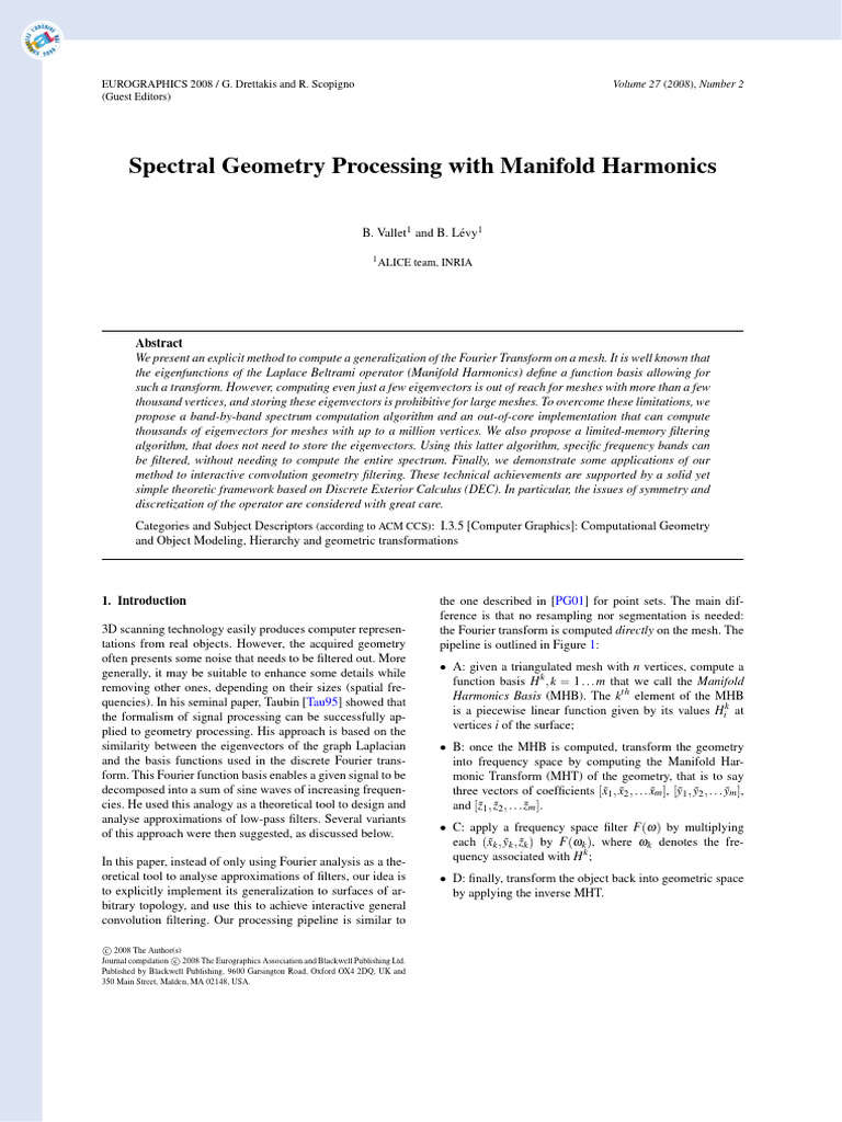Spectral Geometry Processing With Manifold Harmonics | PDF | Fourier ...