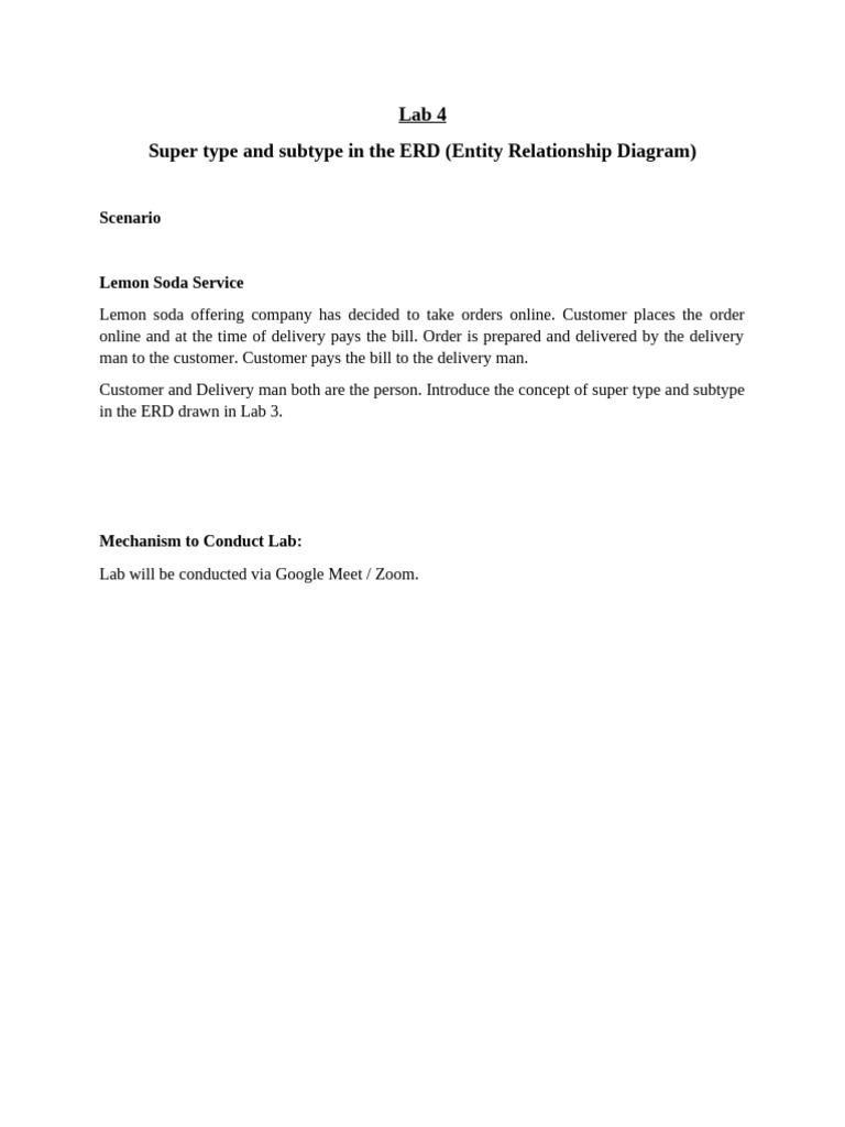 Lab 4-Super Type and Subtype in The ERD | PDF