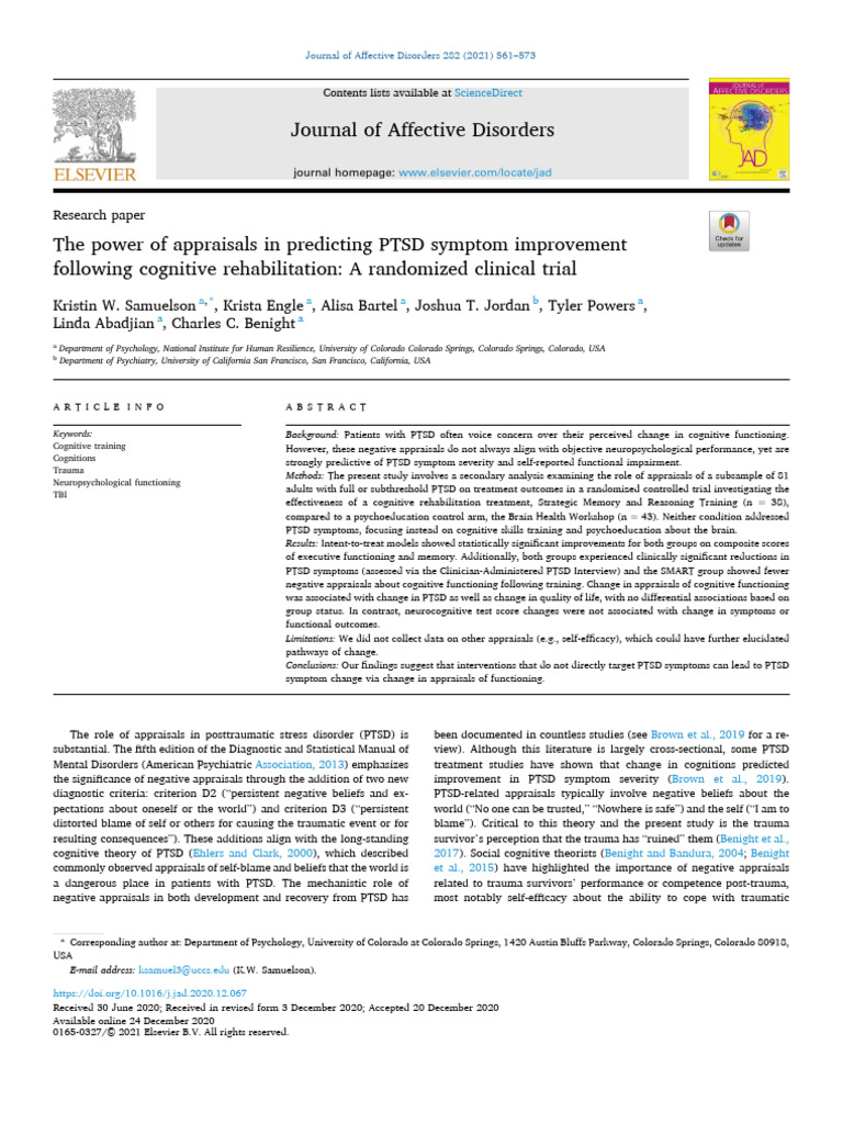 The power of appraisals in predicting PTSD symptom improvement ...