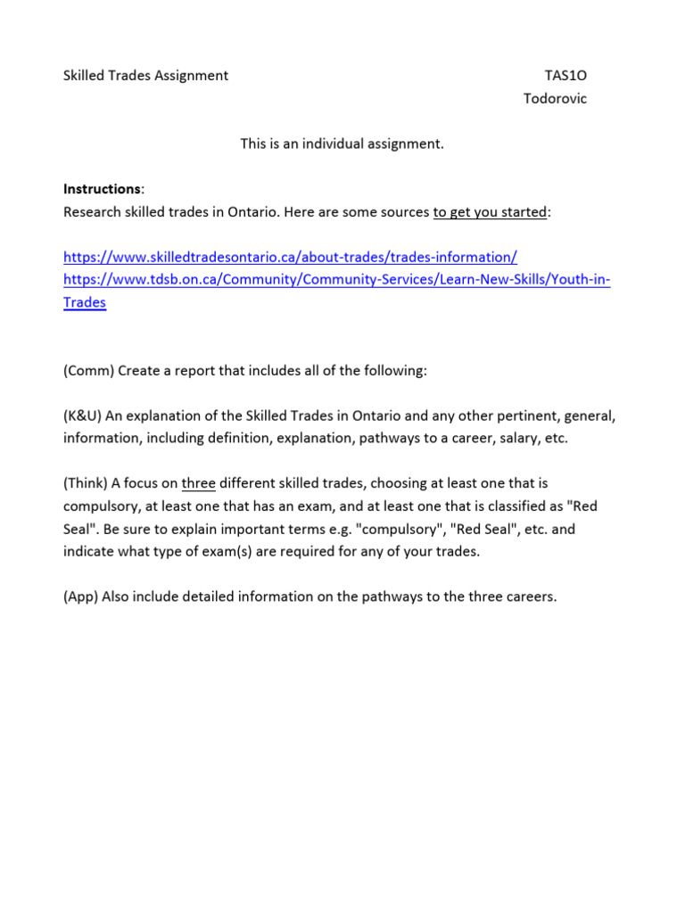 Skilled Trades Assignment | PDF