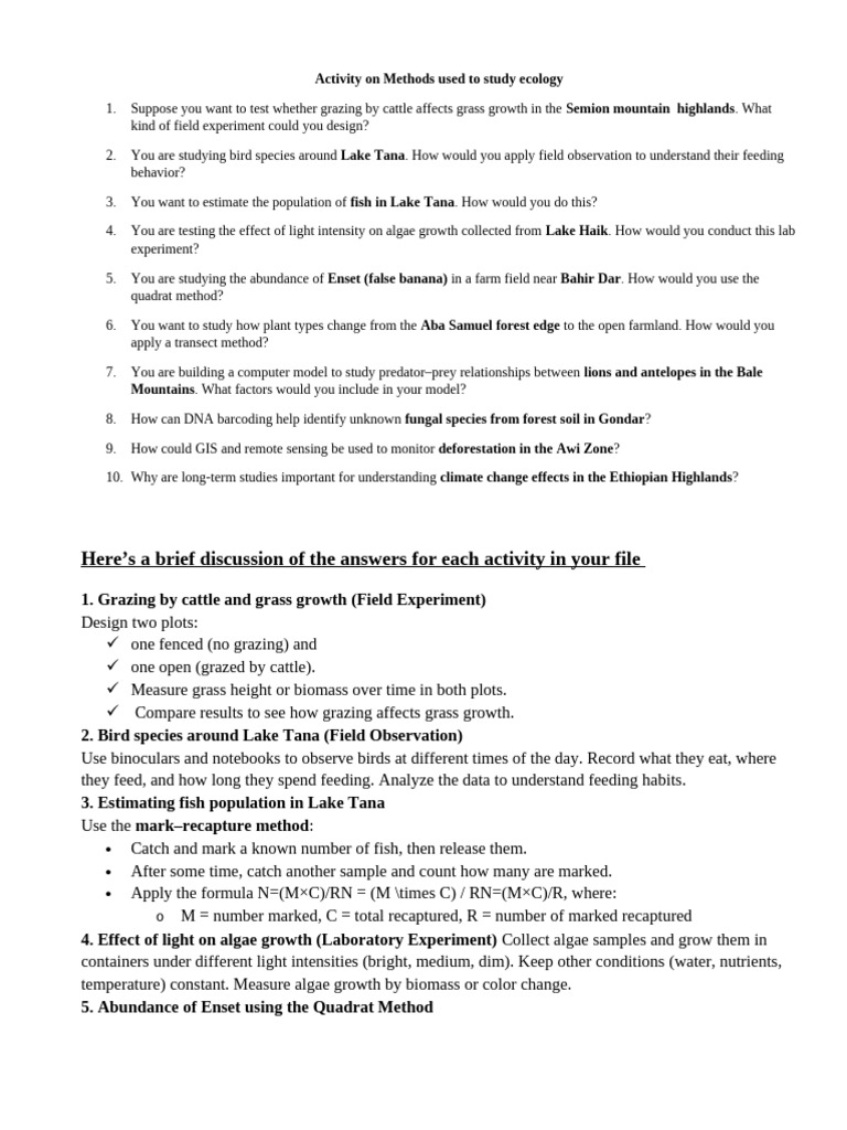 Activity On Methods Used To Study Ecology | PDF | Remote Sensing ...