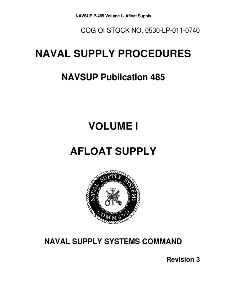 NAVSUP P485 Vol I United States Secretary Of The Navy United States Navy