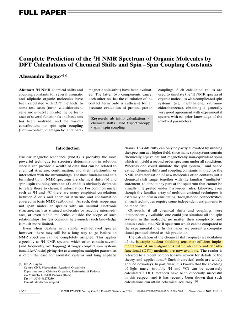 Complete Prediction of The 1H NMR Spectrum of Organic Molecules by DFT ...