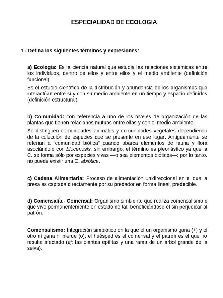 ECOLOGÍA 1 Especialidad Desarrollada | PDF | Ecología | Entorno natural