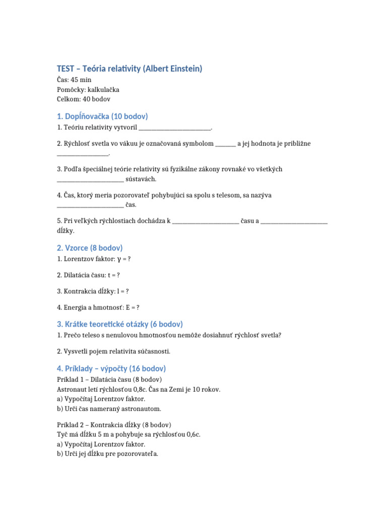 Test Teoria Relativity | PDF