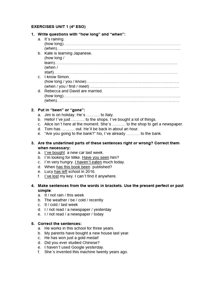 04. Unit 1 Exercises I | PDF