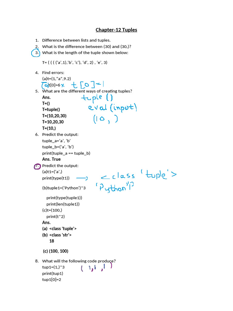 CH Tuples Worksheet | PDF