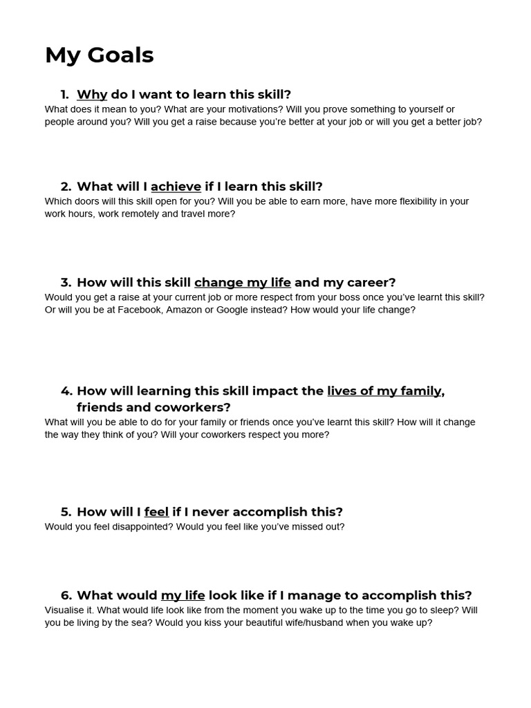 22 Goal Setting Questions | PDF