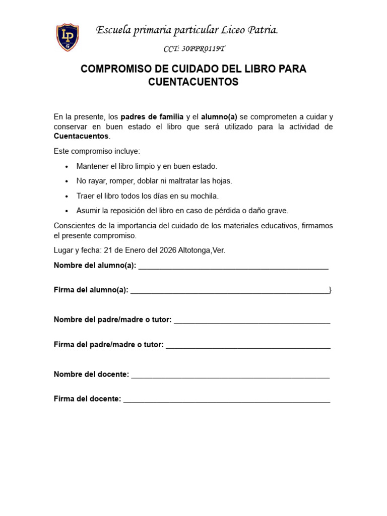 Compromiso de Cuidado Del Libro para Cuentacuentos | PDF