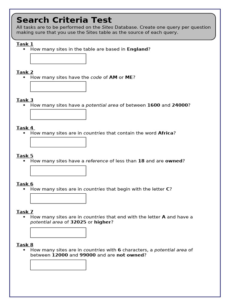 Search Criteria Test Questions | PDF