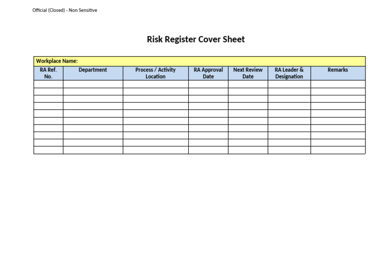 Risk Register Cover Sheet | PDF