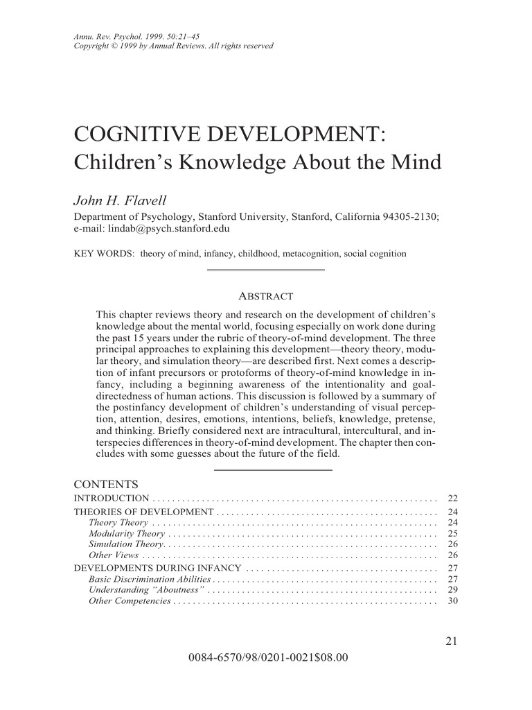 Flavell - COGNITIVE DEVELOPMENT-Childrens Knowledge About The Mind ...