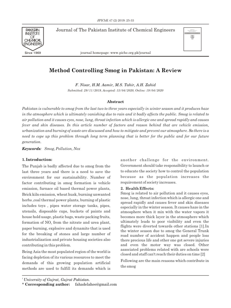 Methods of Controlling Smog in Pakistan | PDF | Air Pollution | N Ox