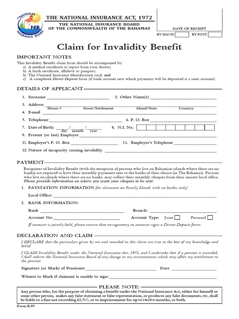 Invalidity Benefit Claim Form | PDF | Employment