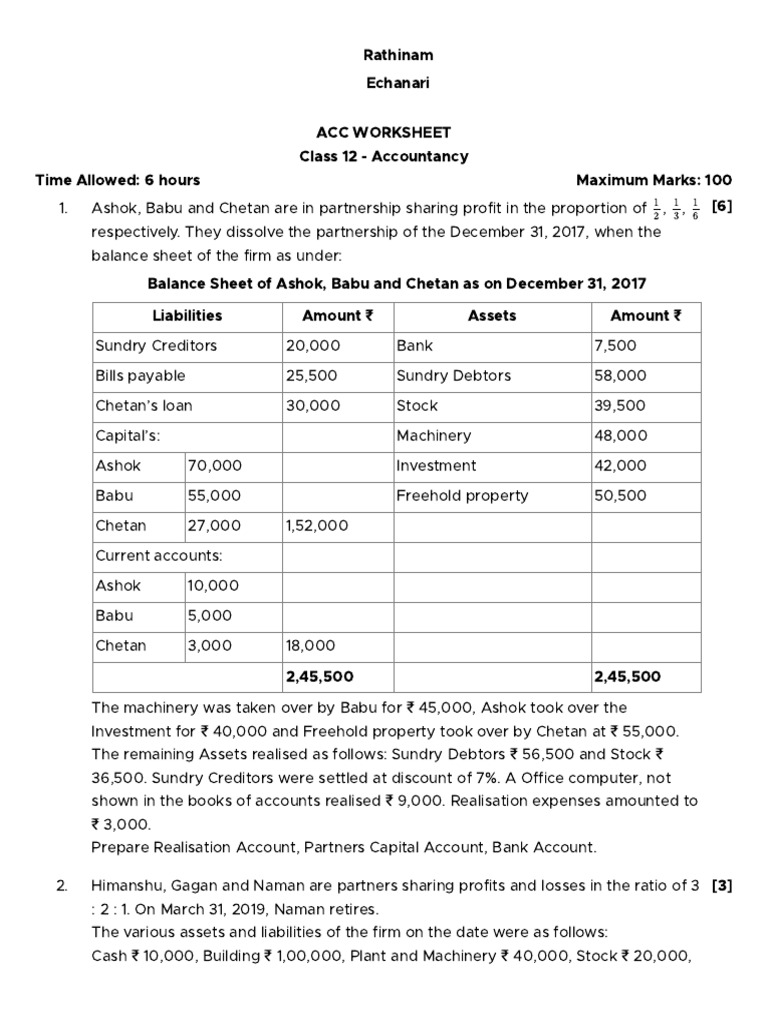 Acc Ws Partnership | PDF | Balance Sheet | Goodwill (Accounting)