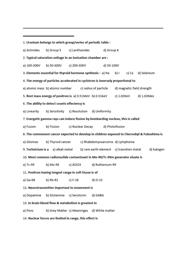AIIMS Nuclear Medicine Questions | PDF | Gamma Ray | Nuclear Fission
