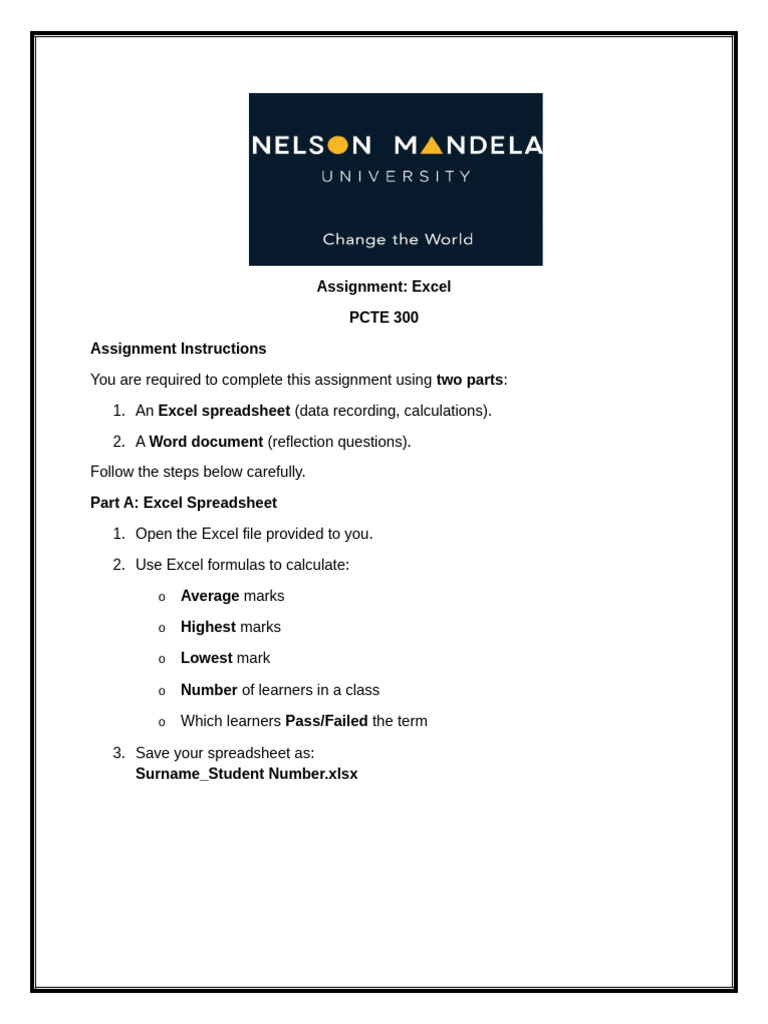 PCTE 300 Excel Assignment Semester 2- Instructions (1) (2) (2) (2 ...