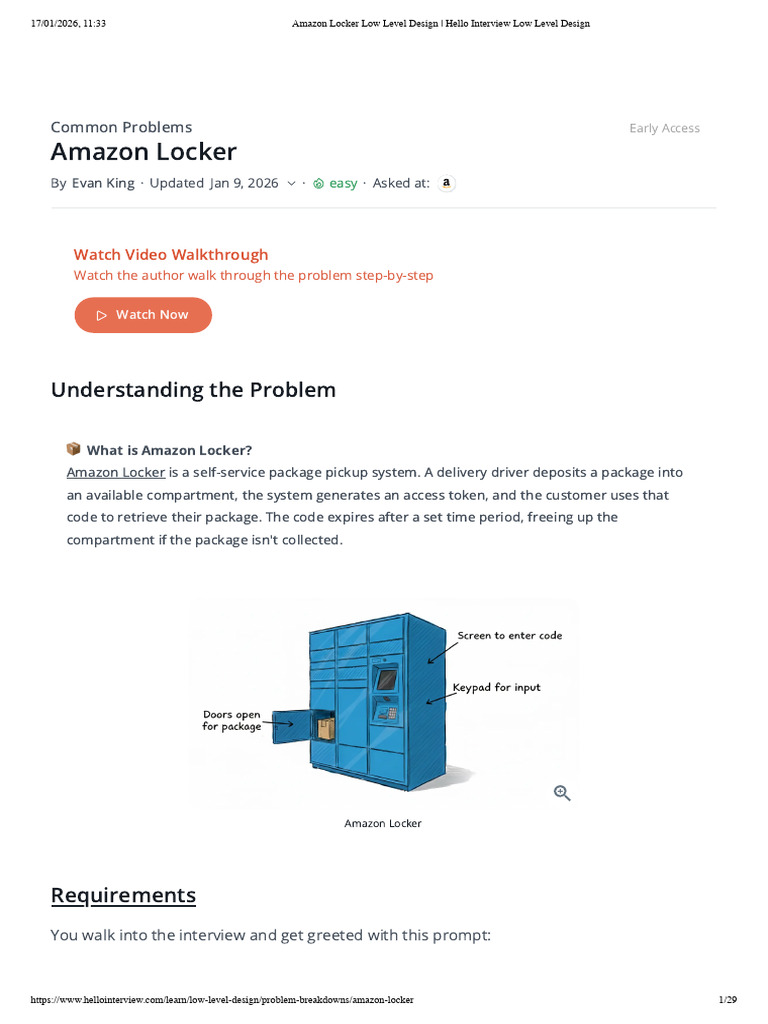 Amazon Locker Low Level Design - Hello Interview Low Level Design | PDF ...