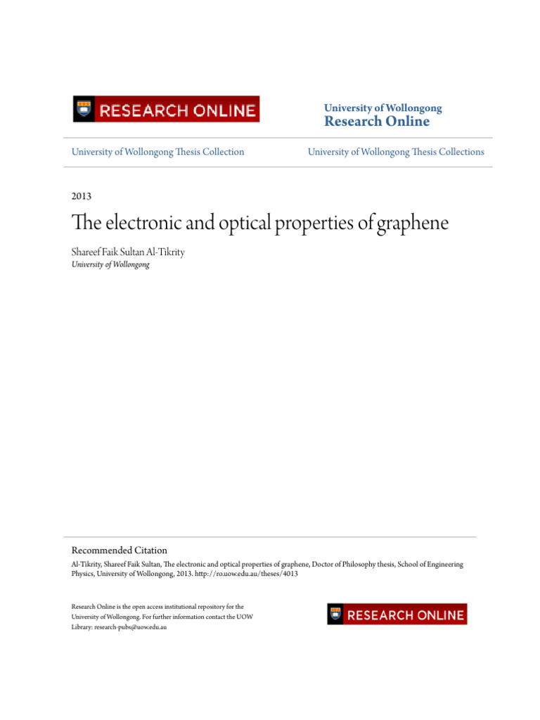 The Electronic and Optical Properties of Graphene | PDF | Graphene | Carbon
