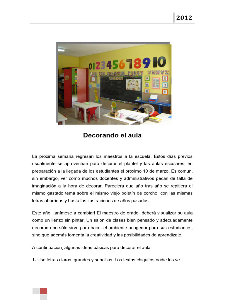 Decorando el aula y disciplina en el aula | PDF | Salón de clases ...