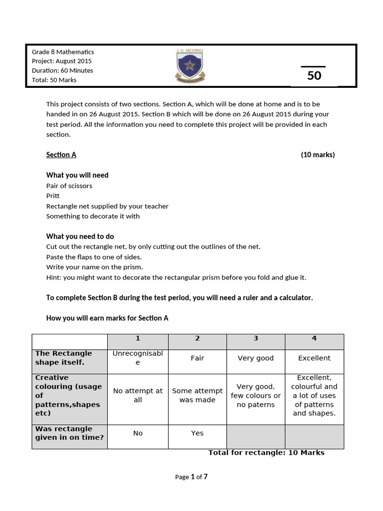 2 - Grade 8 Term 3 Project | PDF | Area | Circle